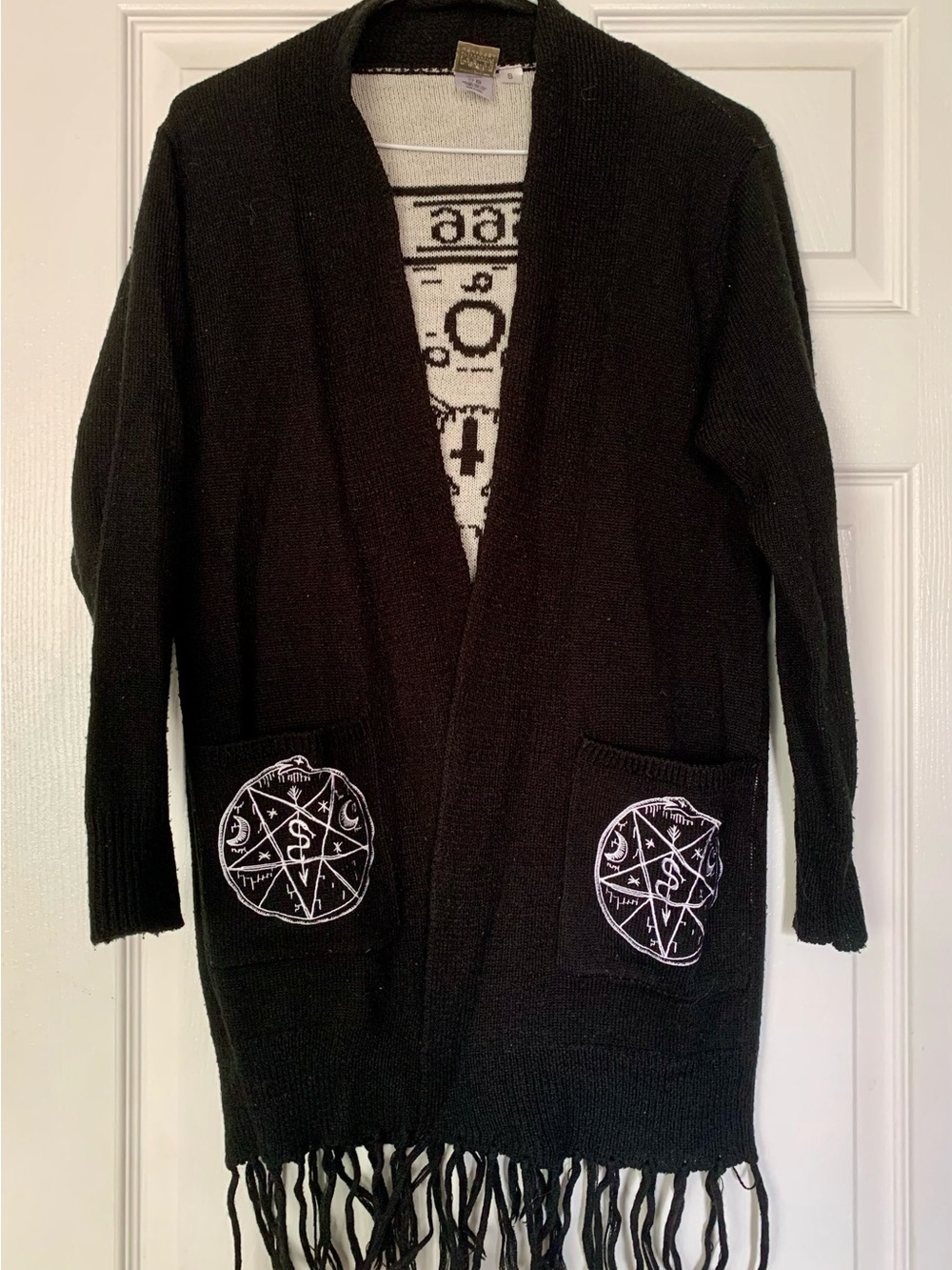 Alternative Witchy Tarot Card embroidered open front cardigan